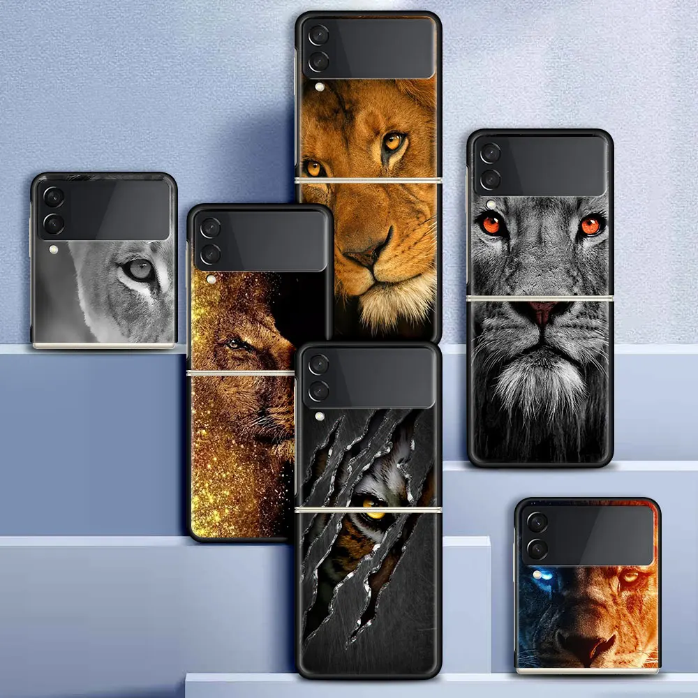 

Fold Case for Samsung Z Flip 3 Shell for Galaxy Z Flip3 Hard Capa For ZFlip 3 Silicone Phone Cover Big Animal Cat Lion