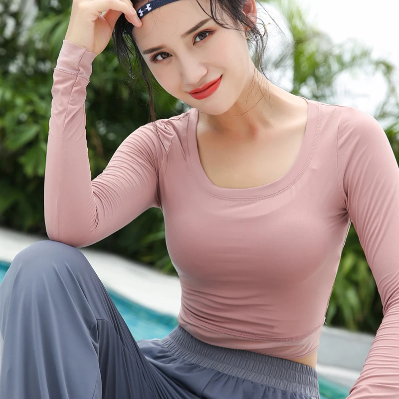 

Gym Mesh Shirts Women Active Wear Yoga Tank Top Breathable Womens Workout Crop Top Fitness Dry Fit Long Sleeve Shirts