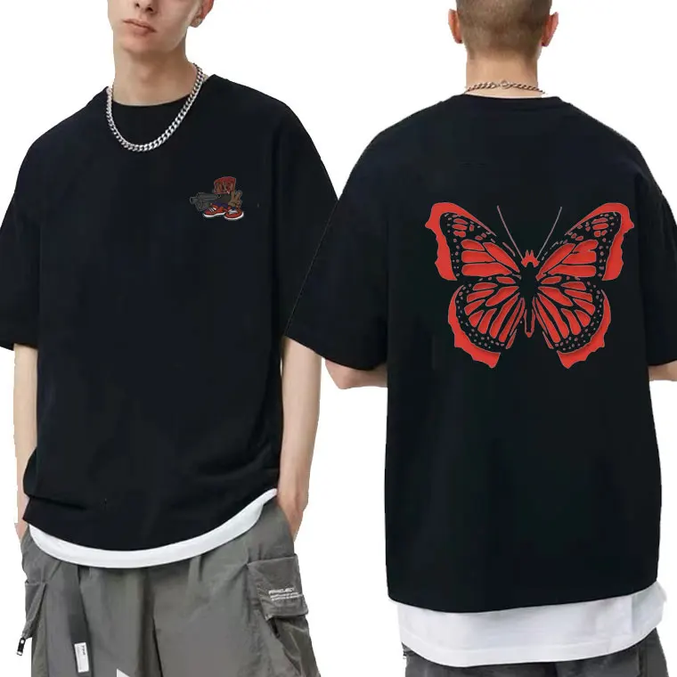 Awesome Playboi Carti Hip Hop Oversized Tee Short Sleeve 2pac Rap T-shirt Harajuku Red Butterfly Print Tshirt Men Women T Shirts