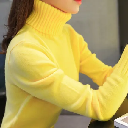 yellow 1 Новинка, Зимний толстый теплый женский свитер с высоким воротом, пуловеры, вязаный джемпер с длинным рукавом, женский джемпер, топы, 10 цветов, 26 - Цвет: yellow 1