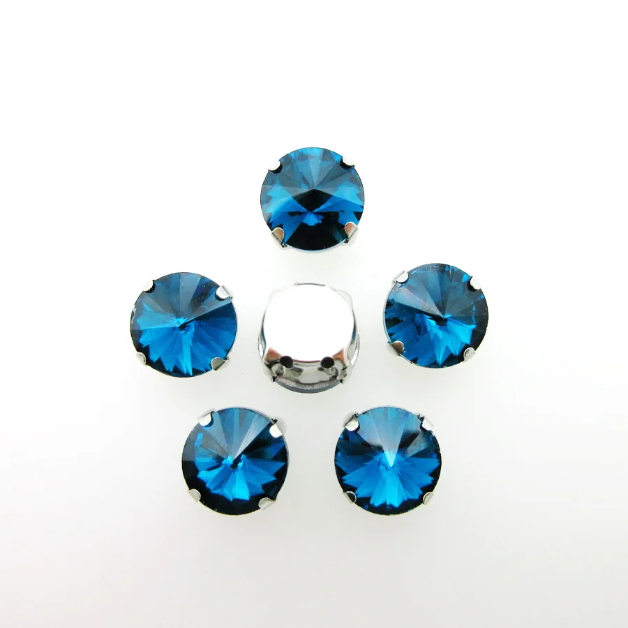 A13 Blue Zircan Серебряные коготь настройки 7 размеров блестящие круглые Rivoli Форма стекло Кристалл Стразы flatback пришить стразы обувь, одежда отделка diy - Цвет: A13 Blue Zircan