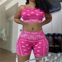 2021 graphic bandana 2 piece tracksuit set women printed casual sport cute sexy club outfits for women matching sets top sets