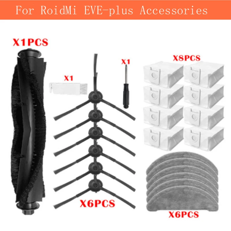 

For Xiaomi RoidMi EVE Plus Vacuum Cleaner Accessories Side Brush Main Dust Bag Mop Pro Rag HEPA Filter XaoMI Sweeper Spare Parts
