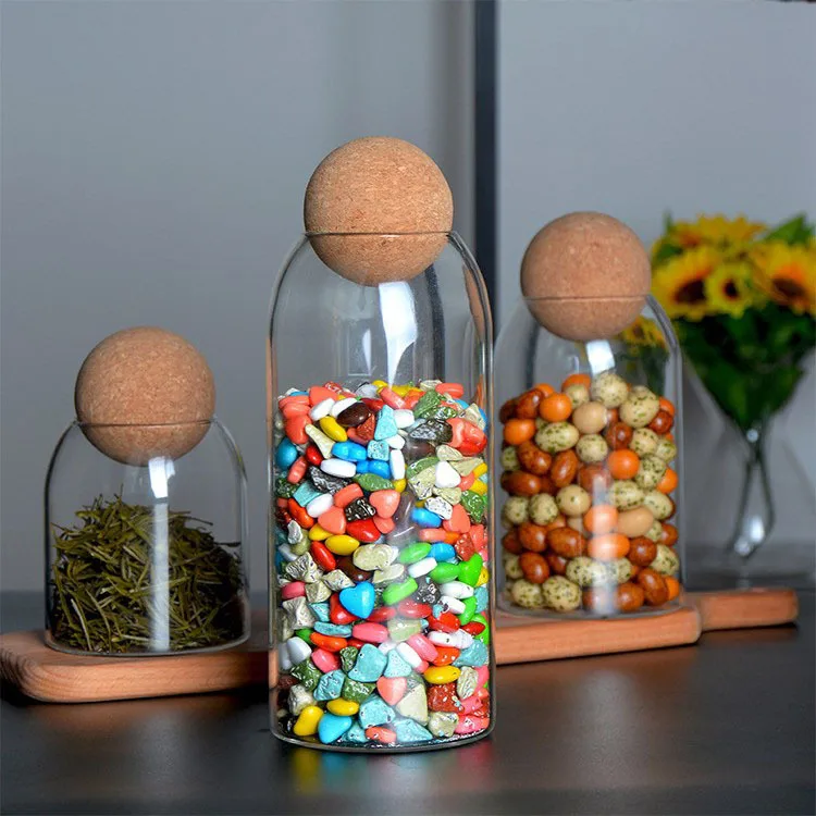 

Round Ball Cork Stopper Glass Bottle Storage Jar Coffee Bean Dried Fruit Airtight Jar Tea Can Kitchen Food Storage Container New