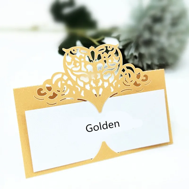 Golden 50 шт., винтажные вырезанные лазером сердечки, номер стола, имя, карта, место, карты, место, карта, украшение для свадьбы, банкета, дня рождения, 5Z - Цвет: Golden