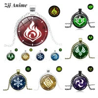 genshin impact glow in the dark necklace eye of god ice fire wind water grass thunder element glass pendant luminous necklaces