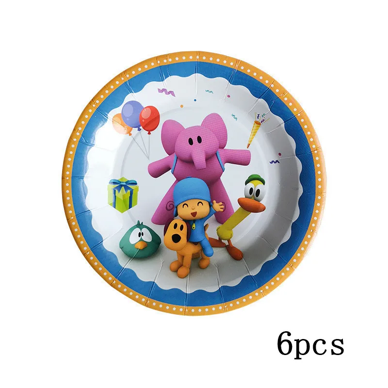 plate 6pcs POCOYO детей с днем рождения поставки мультфильм собака слон малыш душ Мальчики украшения шар посуда чашка тарелка - Цвет: plate 6pcs