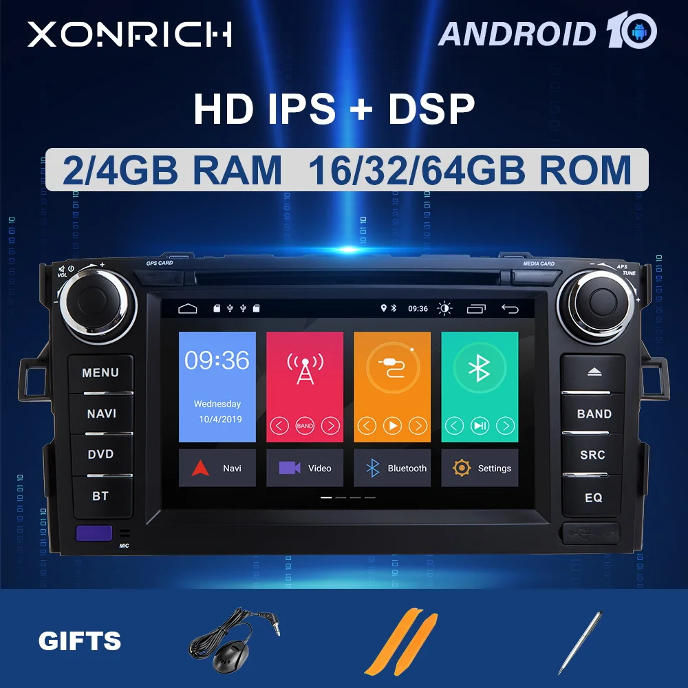 Автомагнитола IPS DSP 4 Гб 64 2 Din Android 10 DVD плеер для TOYOTA AURIS Altis COROLLA 2012 2013 GPS