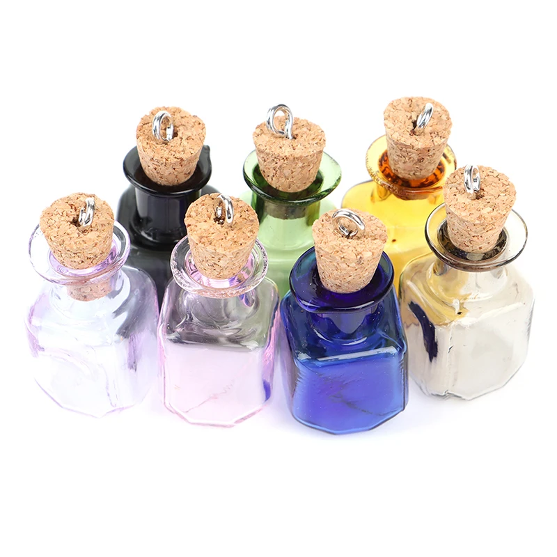 7Pcs Mini Glass Color Bottles Rectangle Cute Bottles With Cork Little Bottles Gift Tiny Jars Vials Mix Decor Crafts images - 6