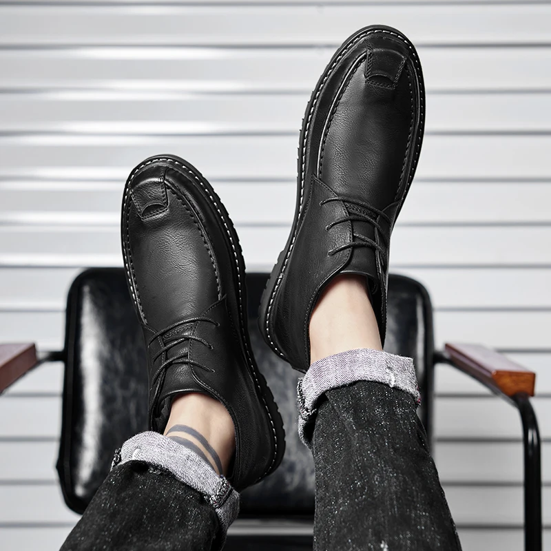 Обувь с высоким берцем; зимняя кожаная обувь Для мужчин теплый плюш Для Мужчин's Модные ботильоны Для мужчин Повседневные шлепанцы для улицы мужские удобные большие размеры 47