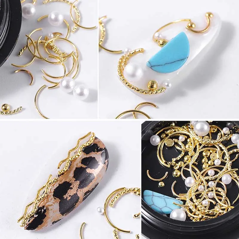 3D украшения для ногтей золотые линии смешанные красочные стразы кристаллы камни