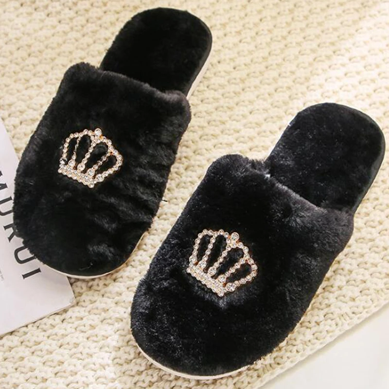 Сезон весна лето осень Домашние плюшевые тапочки с короной Женские домашние