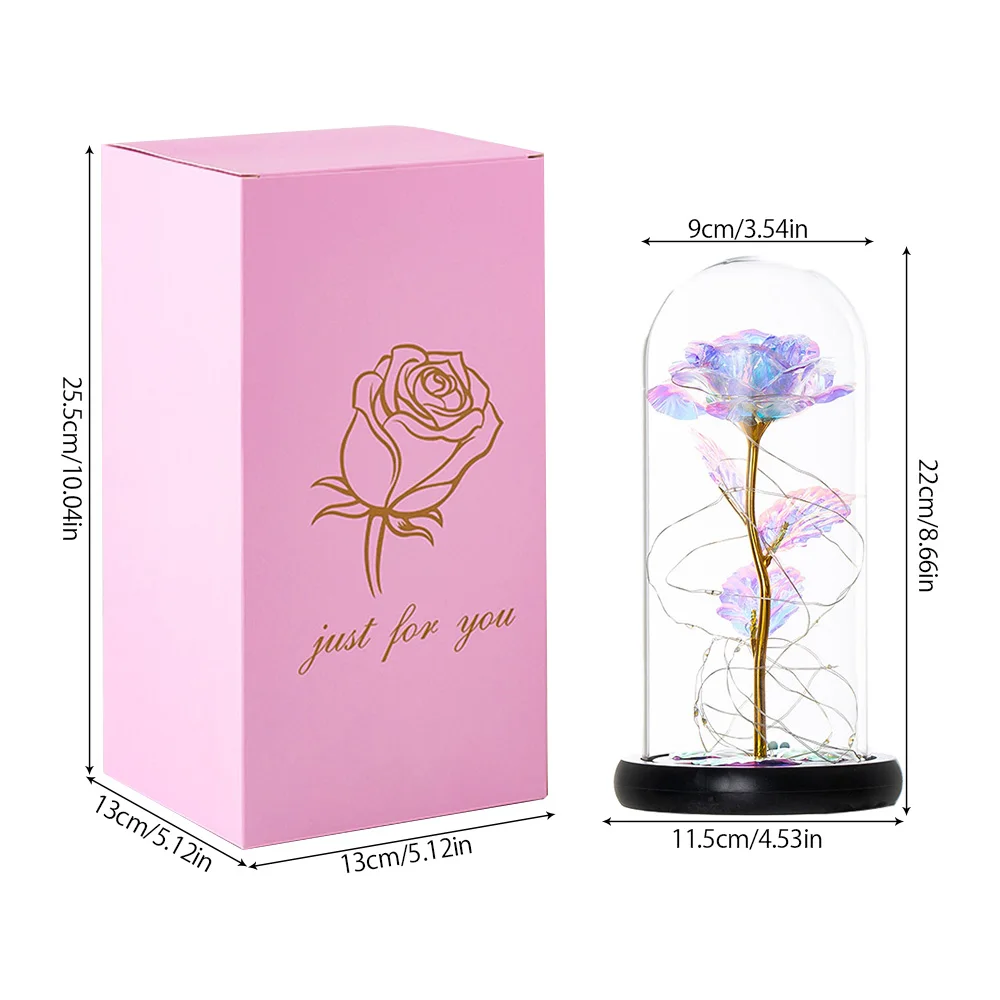 

Artificial Eternal Rose LED Enchanted Galaxy Eternal Rose With Fairy Light In Glass Cover for Mother Valentine Day New Year Gift