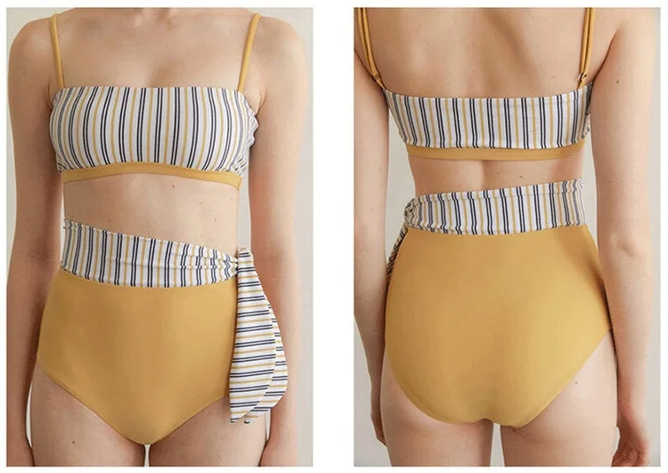 

2021 Sexy High Waist Solid Color Bikini Women Swimwear Bandeau Biquini Swimsuit Female Bathing Suit Push Up Bikini Set Beachwear