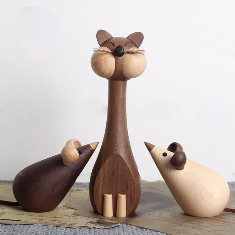 

Nordic Walnut Wood Cat and Mouse Creative Home Furnishings Study Decoration Crafts