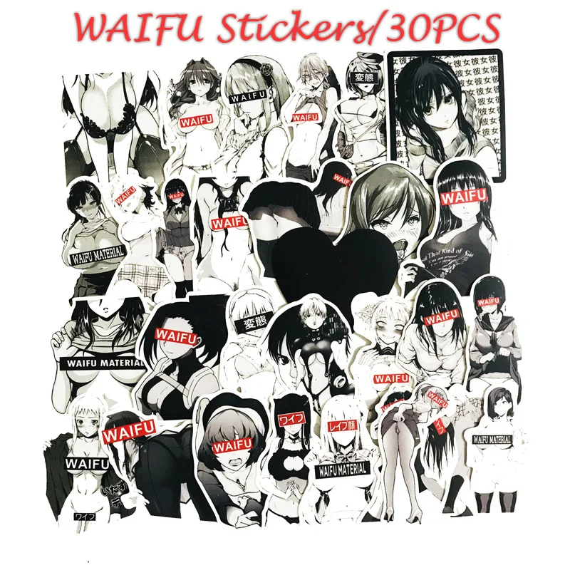 

30pcs black and white sexy animation beauty suitcase Trolley Case laptop stickers Waifu series anime stickers