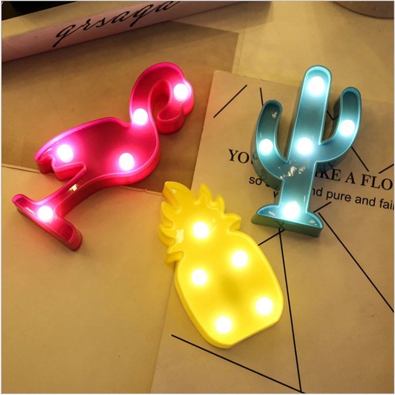 3D мультфильм Led Фламинго ананас кактус ночной Светильник для рождественской вечеринки украшение дома светильник s Детский подарок