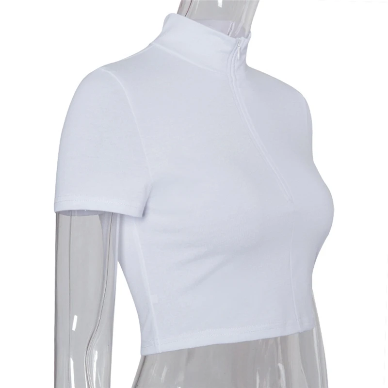 Fashion Summer Seamless Zipper T-Shirts Women Tops Basic Short Sleeve Tee Shirts Female Casual Cropped Top Streetwear | Женская одежда