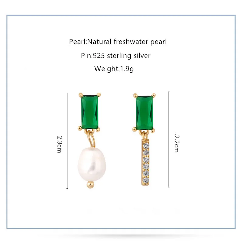 Elegant Pearl Stud Earring Genuine Freshwater Pearls Earrings For Women Chic AB Design Asymmetric Green Crystal | Украшения и