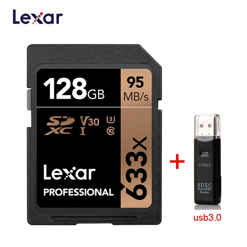 Lexar SD карты 633x 95 м/с 32 Гб U1 SDHC 64 Гб 128 ГБ 256 ГБ 512 г U3 SDXC карты памяти класса 10 для 1080p 3D 4K видео Камера