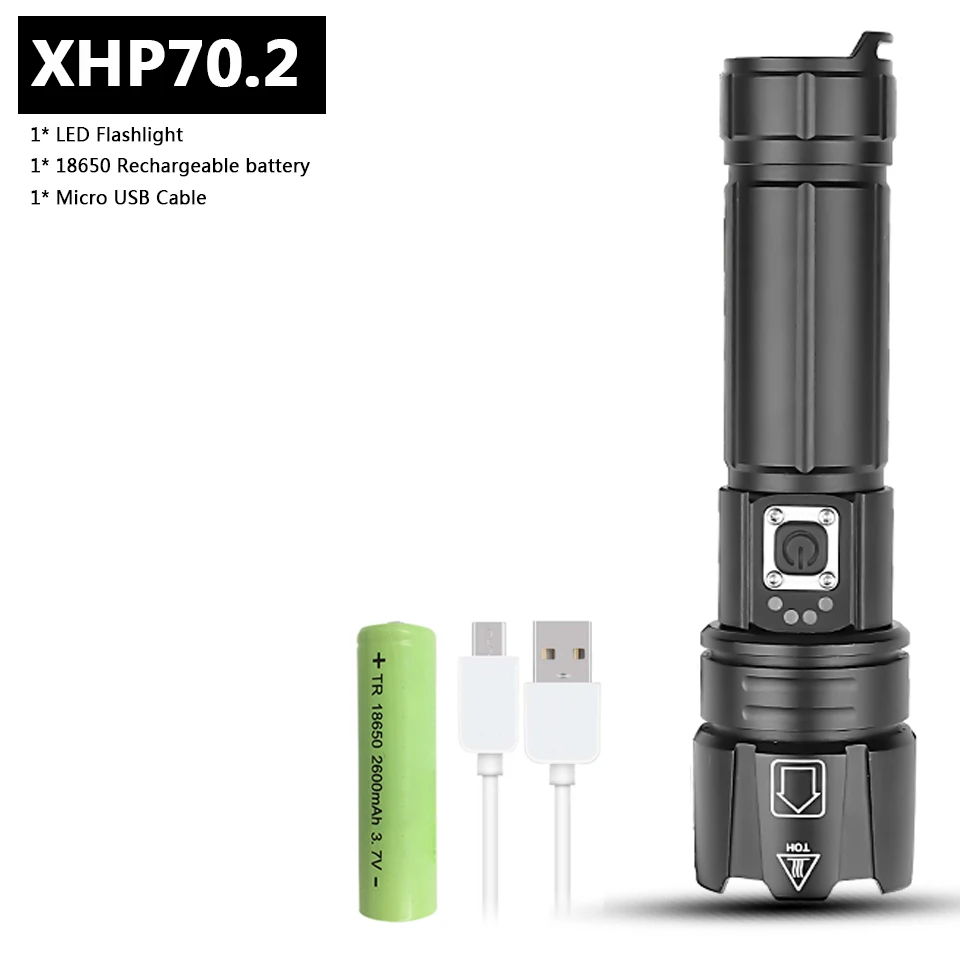 Package B Светодиодный фонарик cree xhp70.2, зарядка через usb, растягивающийся, ударопрочный, мощный, перезаряжаемый фонарь 18650 или 26650 - Испускаемый цвет: Package B