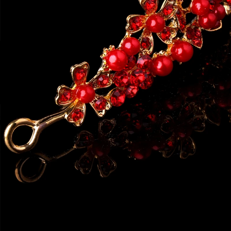 

Bridal Wedding Red Rhinestone Faux Pearl Tiara Headband Crown Hair Accessories