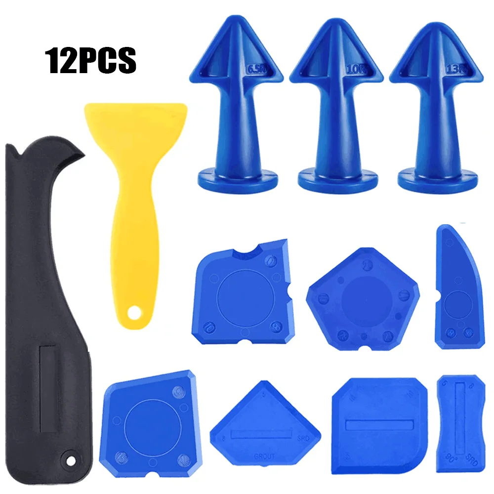 

12 Pieces Caulking Tool Kit Silicone Sealant Finishing Tool Grout Scraper Caulk Remover and Caulk Nozzle Applicator for Kitchen