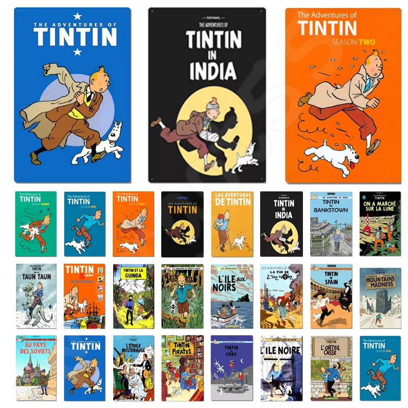 

comic the adventures of tintin poster Cartoon Classic Vintage Club Garage Art Decor tin sign Plate Paintings Cafe Metal Plaques
