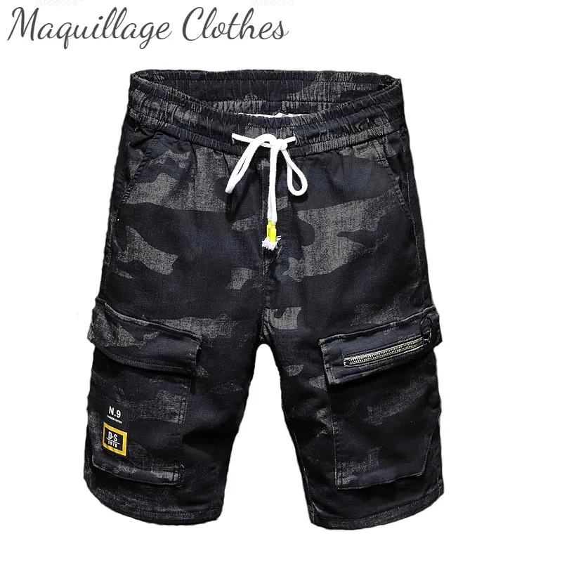 

Мужские брюки карго камуфляжные шорты с множеством карманов, Модные Брюки-стретч короткие джинсы для мужчин мыть, на молнии, с карманами, Ра...