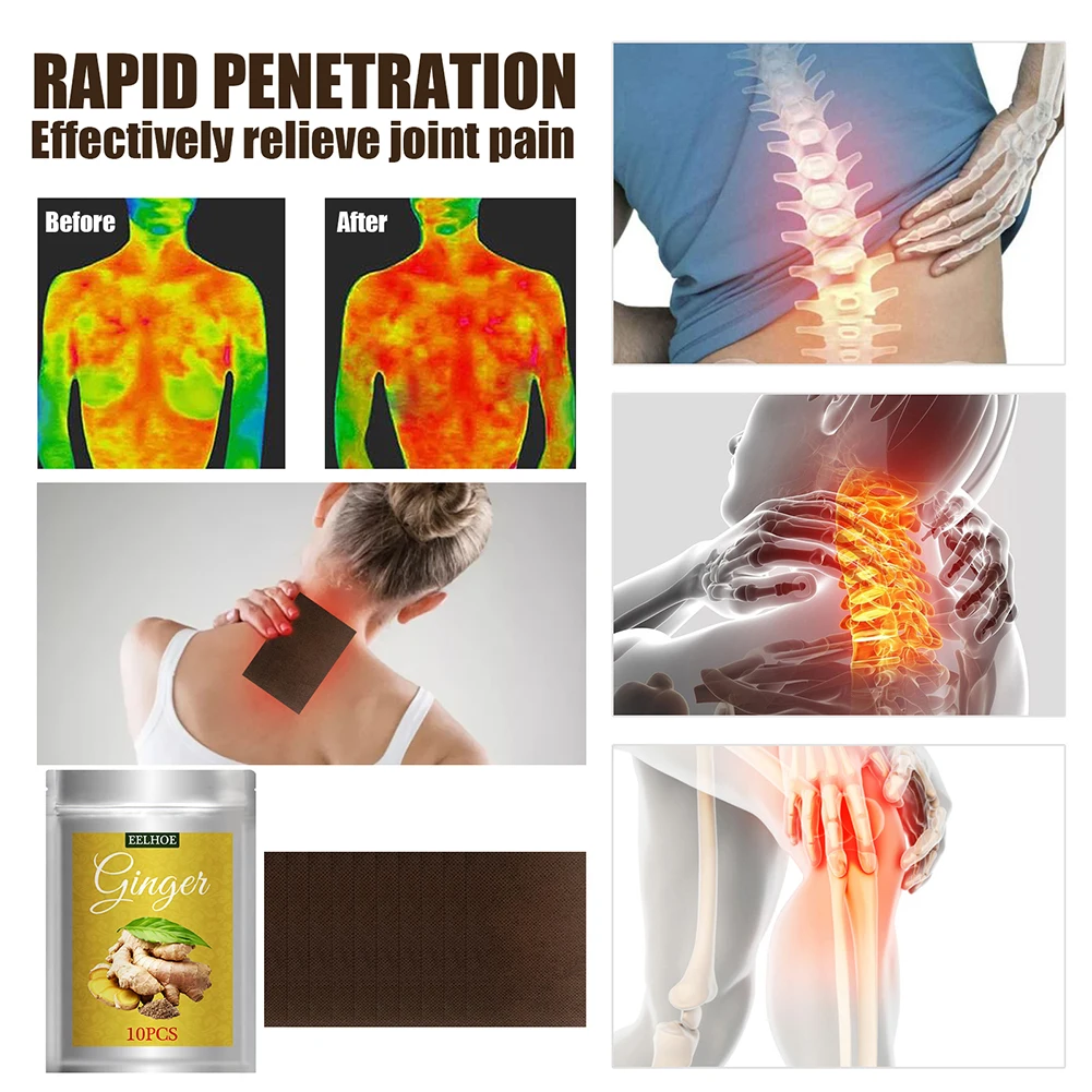 

10/20pcs Ginger Paste Pain Patch Neck Massage Back Body Warmer Stickers Keep Foot Knee Joint Warm Pain Relief Health Care