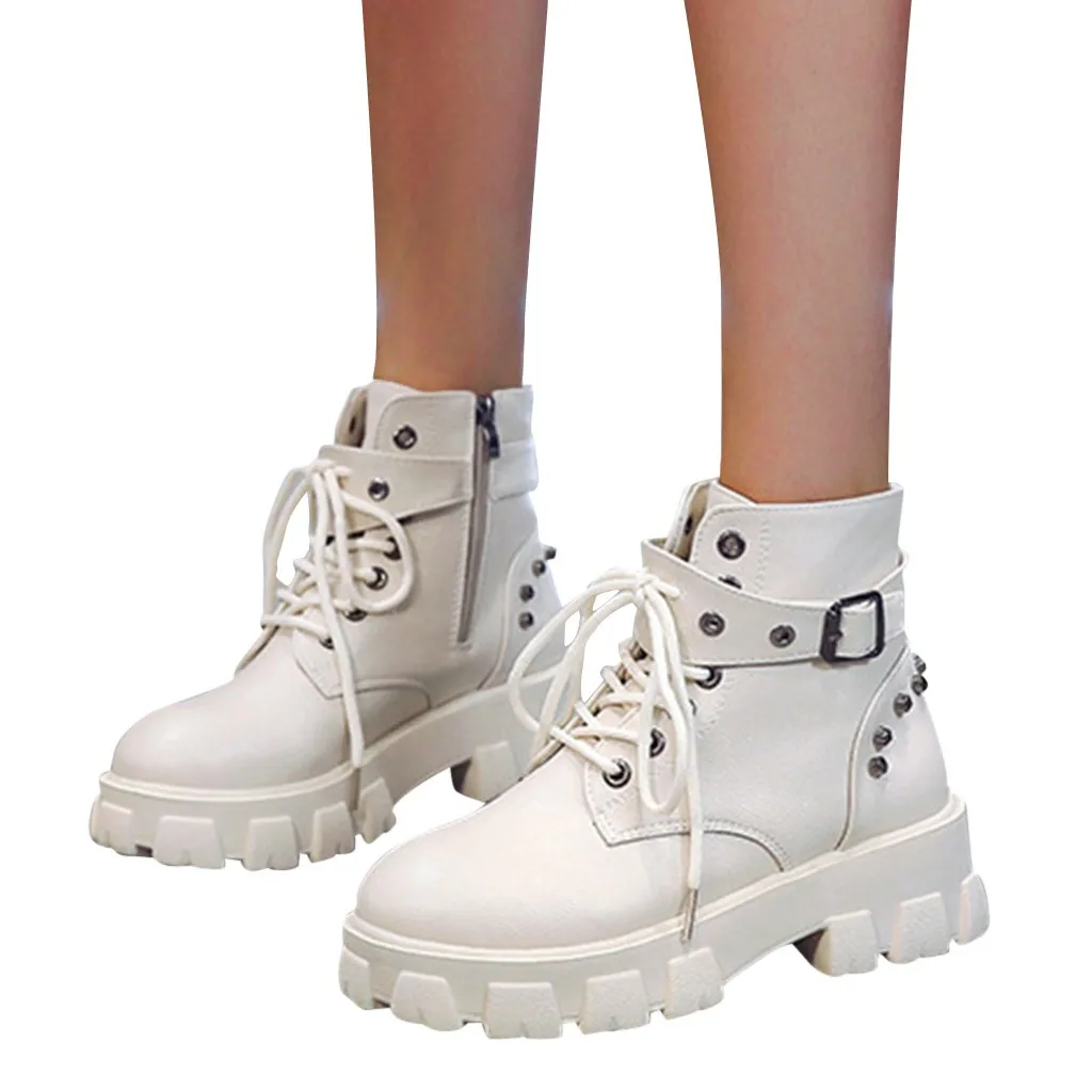 Женские ботильоны на платформе Ботинки martin Сезон осень зима Однотонные ботинки