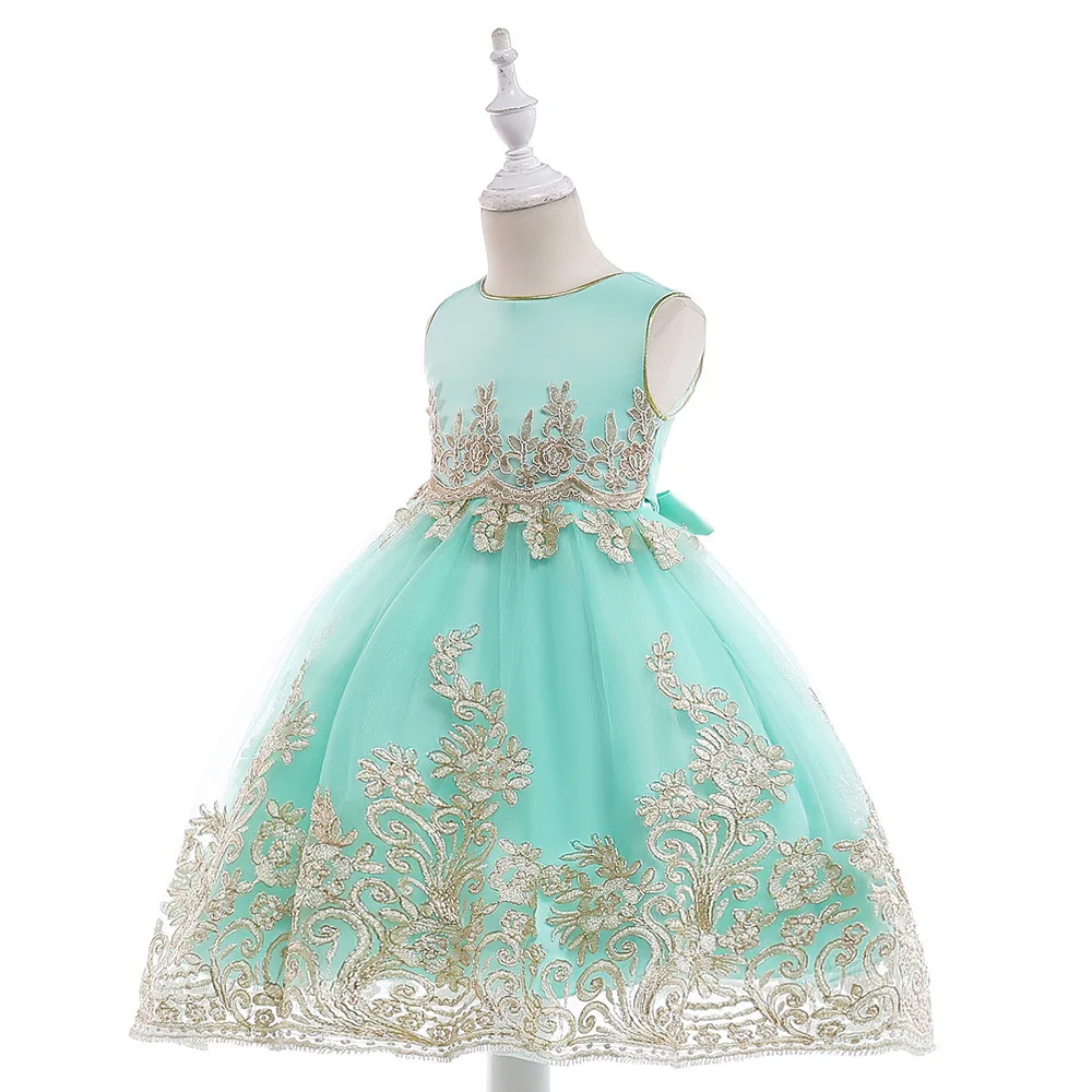 Flower wedding dress dance tutu prom ball gown long dresses baby girl frock girls short sleeve satin flower | Детская одежда и