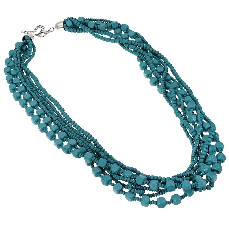 Деревянные бусы ручной работы Многослойное ожерелье 7 цветов длинное массивное s