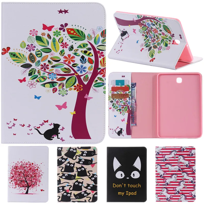 

Cute Cartoon Cat Flowers Card Slots Stand Flip Leather Coque Case For Samsung Galaxy Tab S2 8.0" T710 SM-T715 Tablet Cover Cases