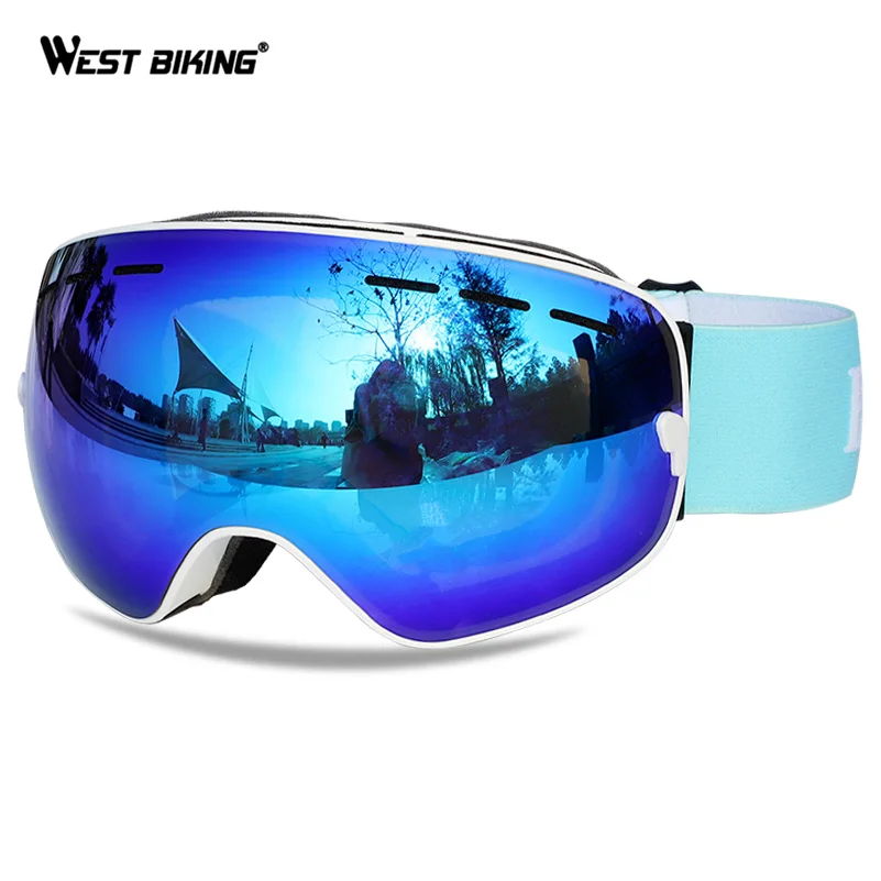 Blue West biking лыжные двуслойные очки анти-противотуманная маска очки для катания на лыжах мужские и женские сноубордические очки ветрозащитные очки - Цвет: Blue