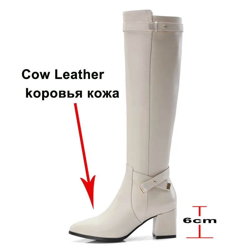 Meotina/Сапоги до колена из натуральной кожи на высоком каблуке с заклепками Женская