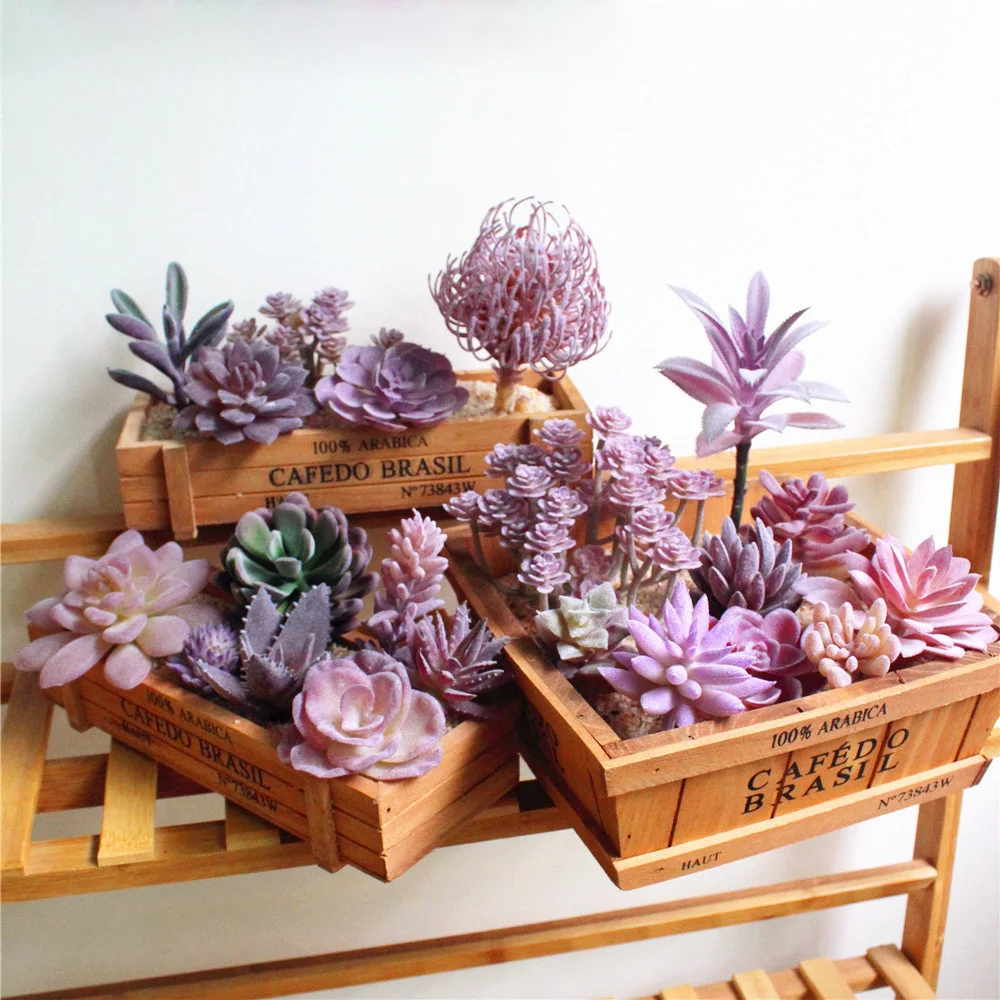 Искусственные суккуленты фиолетовые флокированные украшения для дома и сада
