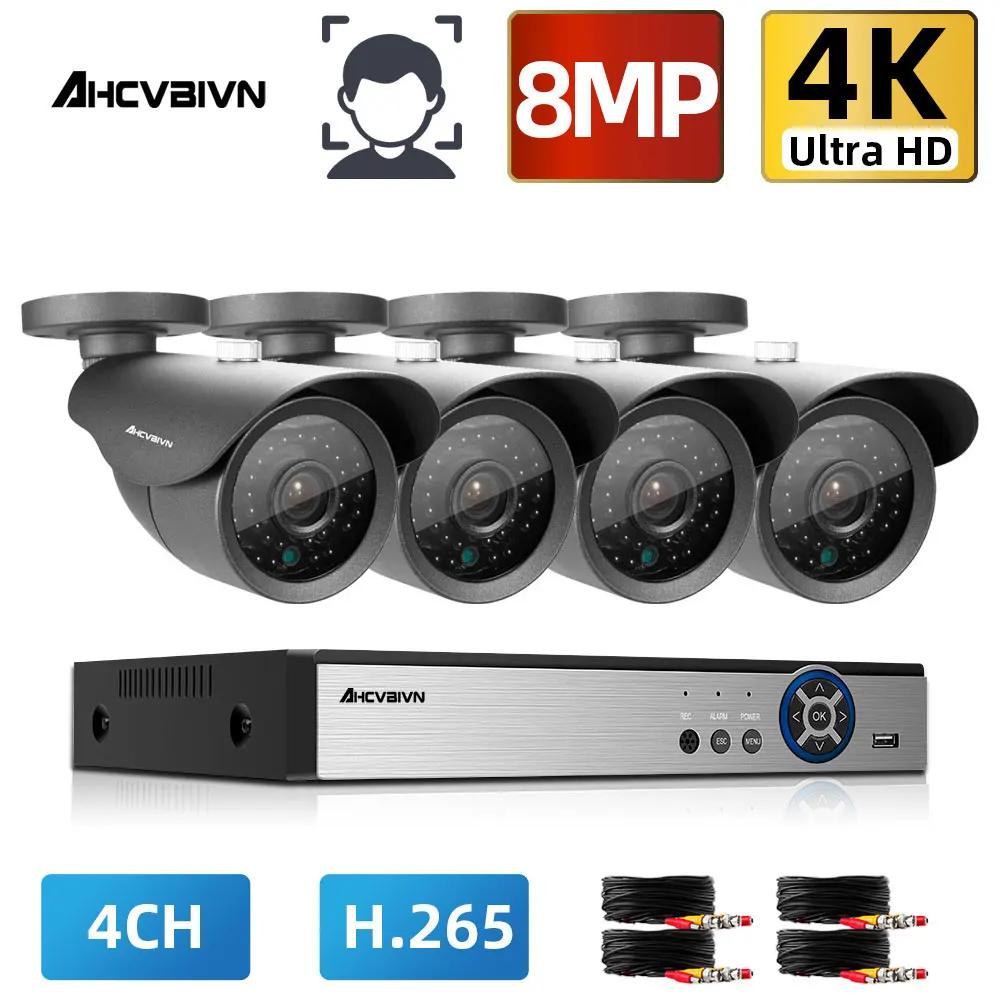 

4k CCTV Security Camera XMEYE System 4CH 6 in 1 AHD TVI CVI CCTV Kit 8MP In/Outdoor Weatherproof Surveillance Camera System Set