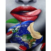 handmade diamond embroidery fashion women lips and apple pictures square diamond painting diamond mosaic wall stickers murals