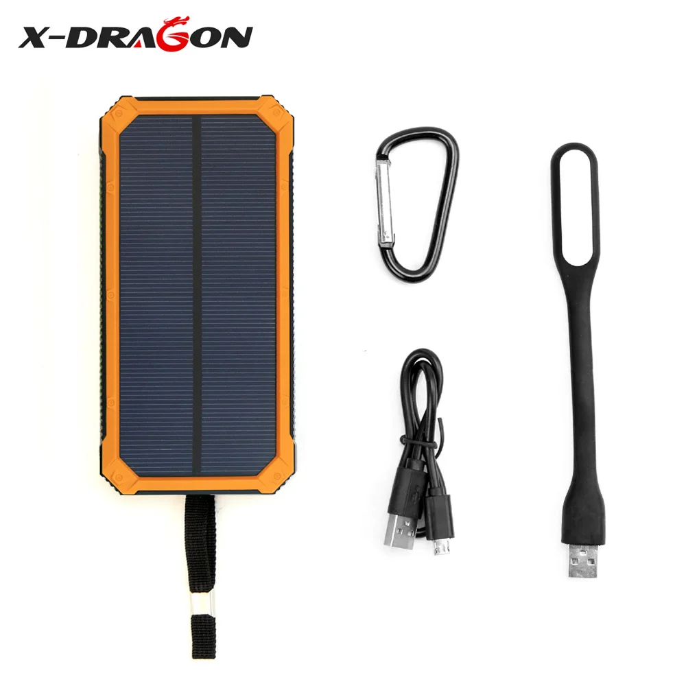 X-DRAGON 15000 мАч Солнечный внешний аккумулятор Двойной USB Солнечное зарядное устройство для iPhone iPad samsung сотовых телефонов Открытый Кемпинг