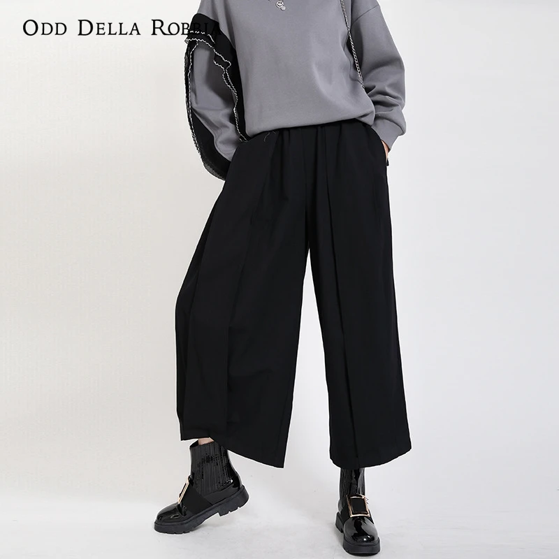 

OddDellaRobbia Women Spring 2021 Japanese Casual Wide Leg Pants Three-color Loose Ankle Pants Streetwear Hakama Overalls 1563