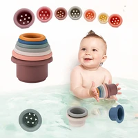 7pcs baby silicone stacking cups bottom with pattern hourglass toy montessori educational stack tower kid toy baby stacking