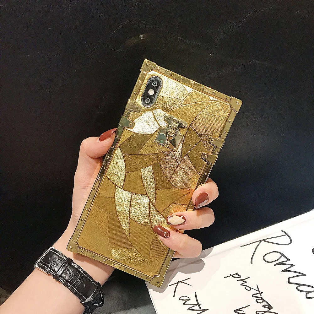 Хит, 3D роскошный квадратный Золотой блестящий чехол для iphone 11Pro X XR XS MAX 7 8 Plus для samsung Galaxy S10 S9 Plus Note 10 9, задняя крышка