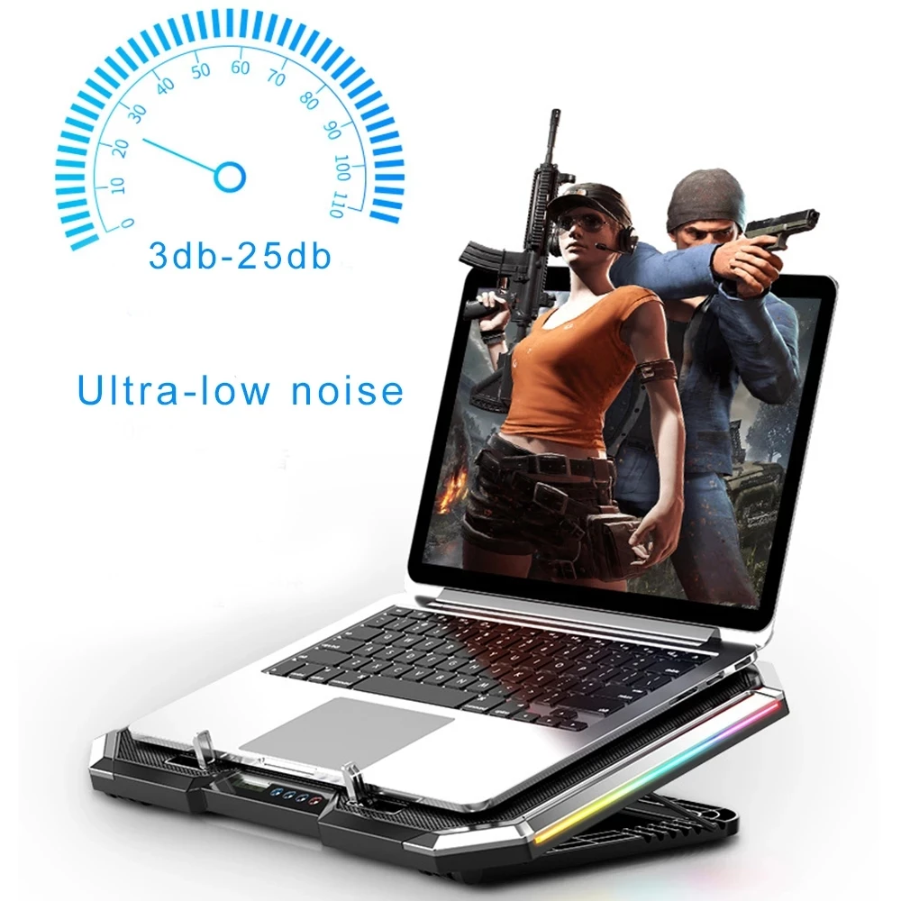 

6 Fans Laptop Cooling Stand 12"-18" Notebook Radiator 2 USB 6 Speed Touch Control Quiet RGB Led Light Efficient Cooling