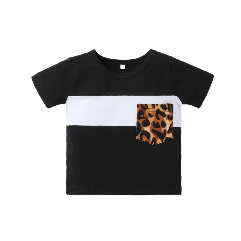 

Baby Leopard Print Clothes Set, Short Sleeve O-neck T-shirt with Pocket + Elastic Waist Short Pants