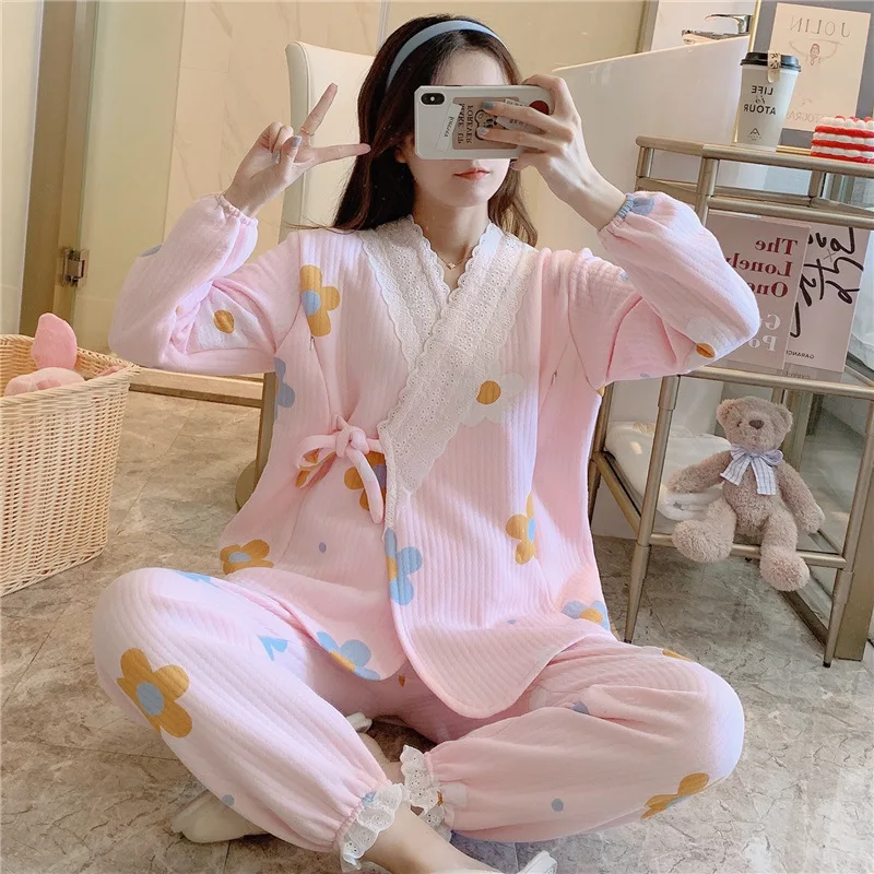 2 PCs/Set Women Pregnancy Breast Feeding Pajamas Suits Printed Maternity Nursing Sleepwear Breastfeeding Nightwear for Pregnant