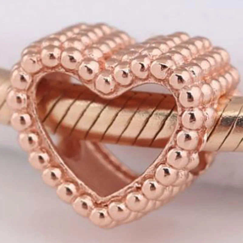 

Original 925 Sterling Silver Bead Rose Gold Hollow Heart-shaped Beads Fit Pandora Women Bracelet & Necklace Diy Jewelry