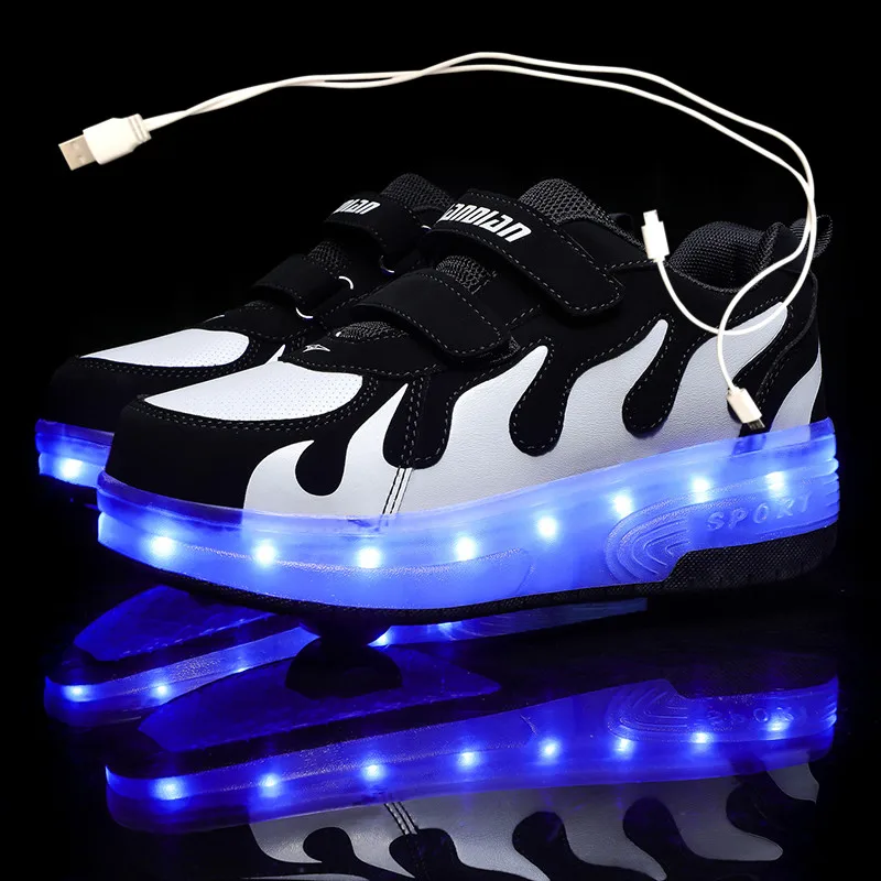 

Children Pink Two Wheels Luminous Glowing Sneakers Grey Pink Led Light Roller Skate Shoes Kids Led Shoes Boys Girls USB Charging