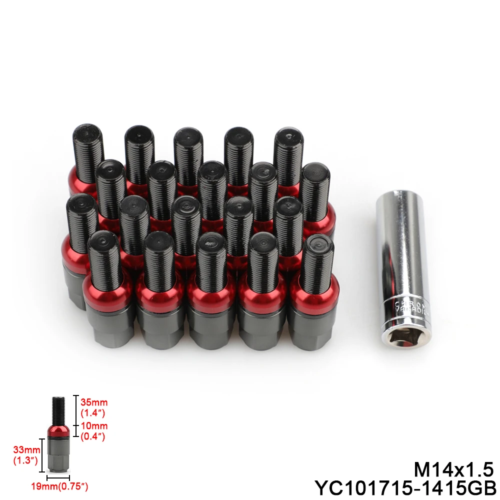 

20pcs Steel Ball Seat Lug Nuts Wheel Bolts Extender shank length 35MM m14x1.5 Auto Accessory For Audi Benz Porsche Volkswagen