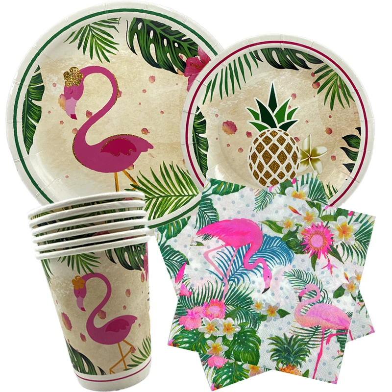 

Omilut Flamingo Pineapple Disposable Set Summer Flamingo Birthday Party Disposable Napkins Palm Leaf Hawaii Party Decor